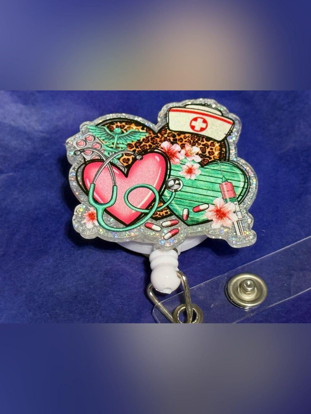 Nurse Heart Stethoscope Badge Reel - Pink & Teal